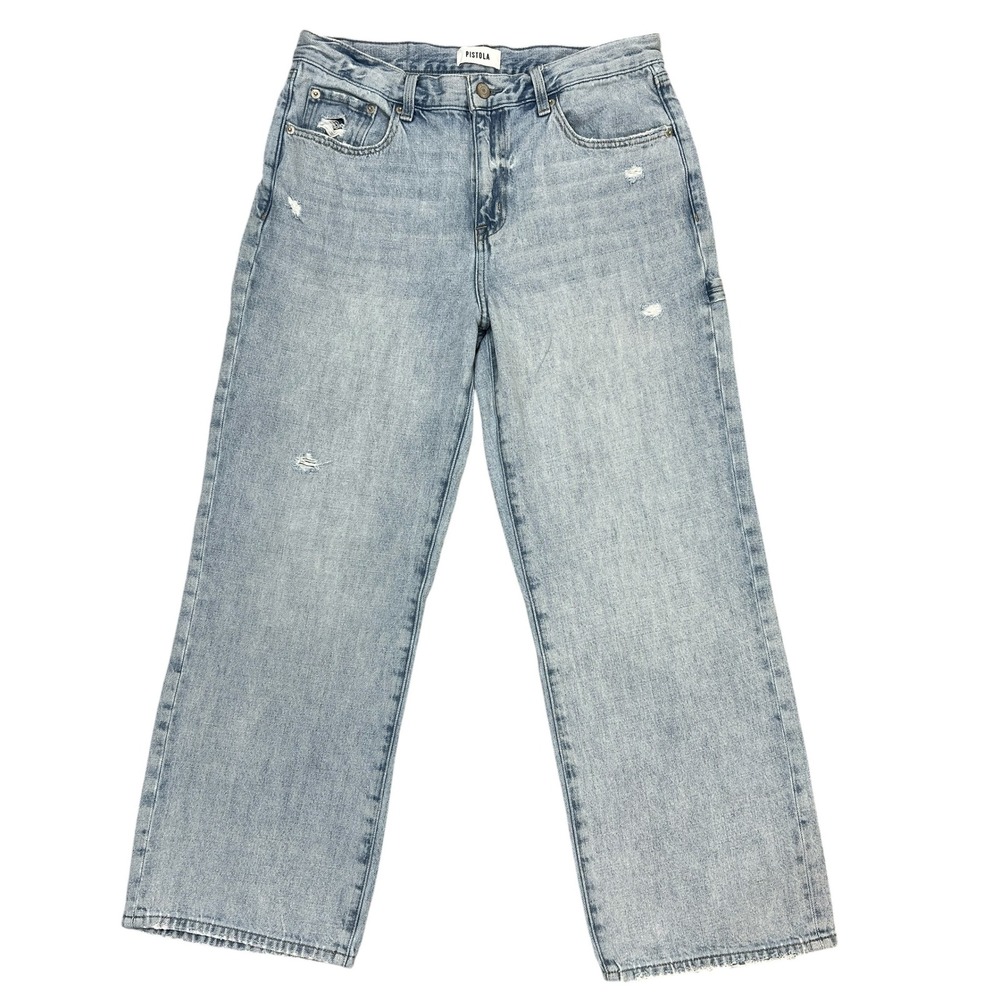 Pistola Dylan Loose Straight Carpenter Jeans 29 Light Wash Baggy Distressed Crop
